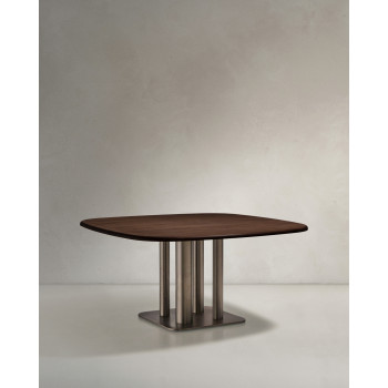 Tavolo Melvar in impiallacciato di noce e gambe con base in acciaio inox spazzolato 150 x 150 cm