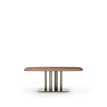 Tavolo Melvar in impiallacciato di noce e gambe con base in acciaio inox spazzolato 180 x 100 cm