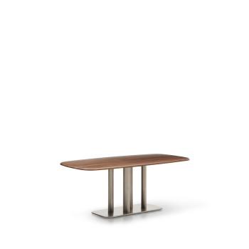 Tavolo Melvar in impiallacciato di noce e gambe con base in acciaio inox spazzolato 180 x 100 cm