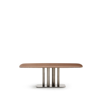 Tavolo Melvar in impiallacciato di noce e gambe con base in acciaio inox spazzolato 220 x 110 cm