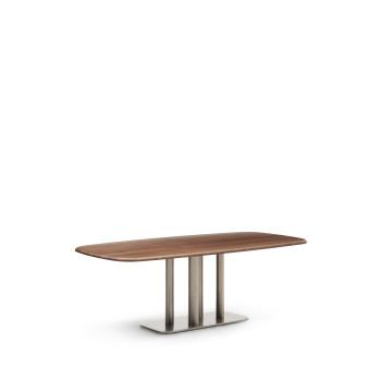 Tavolo Melvar in impiallacciato di noce e gambe con base in acciaio inox spazzolato 220 x 110 cm