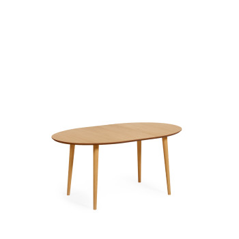 Tavolo ovale allungabile Oqui impiallacciato rovere e gambe in legno massello Ø 120 (200) x 90 cm