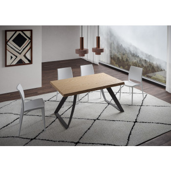 Tavolo Proxy = Tabira Scortecciato in massello - Tavolo allungabile 90x160/260 cm Tabira scortecciato rovere gambe antracite