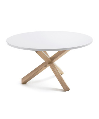Tavolo rotondo Lotus Ø 135 cm in MDF laccato bianco gambe in legno massello di quercia