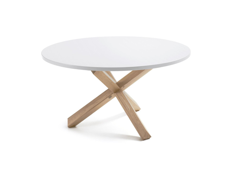 Tavolo rotondo Lotus Ø 135 cm in MDF laccato bianco gambe in legno massello di quercia