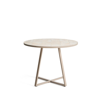 Tavolo rotondo Tella in acciaio zincato tortora e piastrelle beige Ø120 cm