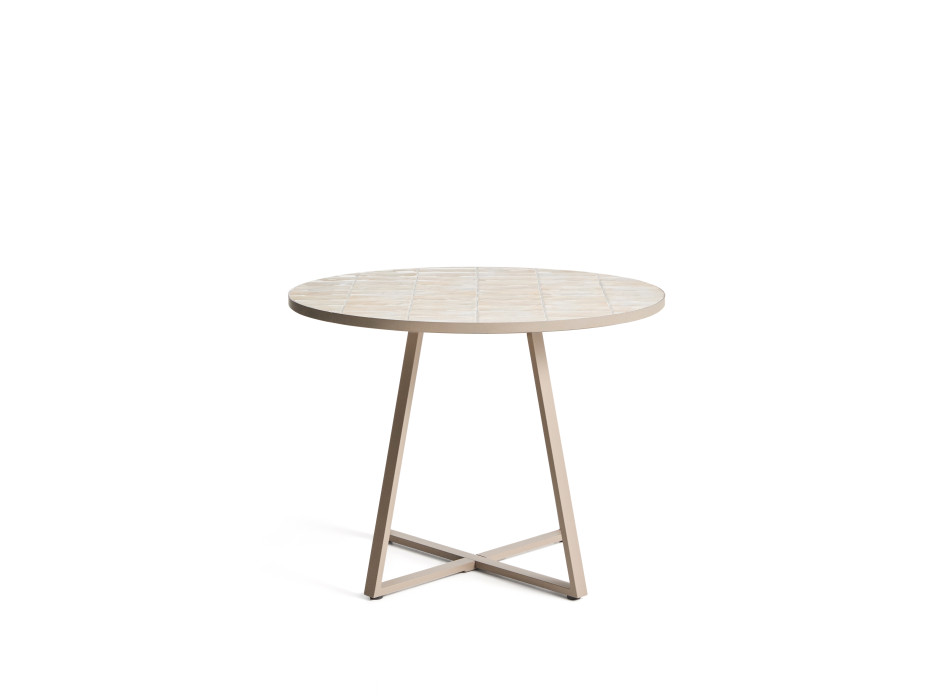 Tavolo rotondo Tella in acciaio zincato tortora e piastrelle beige Ø120 cm