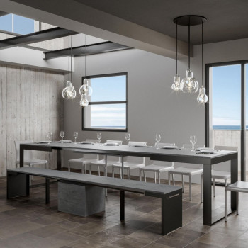 Tavolo Tecno Evolution P.90 - Tavolo allungabile 180/440x90 cm Tecno Evolution bianco frassino telaio e gambe antracite