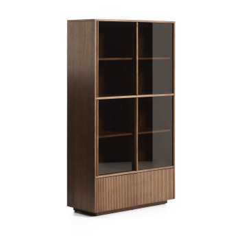 Vetrina Helvine 4 ante e 2 cassetti in impiallacciato di frassino con finitura noce e vetro temperato 100 x 174 cm FSC 100%