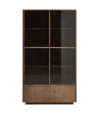 Vetrina Helvine 4 ante e 2 cassetti in impiallacciato di frassino con finitura noce e vetro temperato 100 x 174 cm FSC 100%