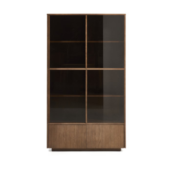 Vetrina Helvine 4 ante e 2 cassetti in impiallacciato di frassino con finitura noce e vetro temperato 100 x 174 cm FSC 100%
