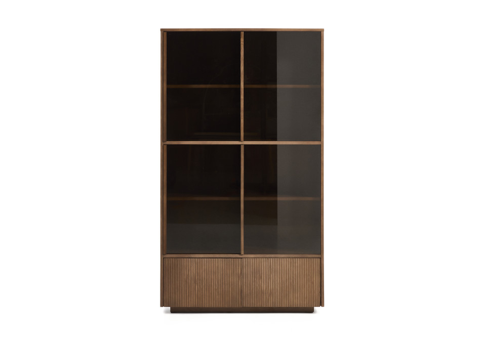 Vetrina Helvine 4 ante e 2 cassetti in impiallacciato di frassino con finitura noce e vetro temperato 100 x 174 cm FSC 100%