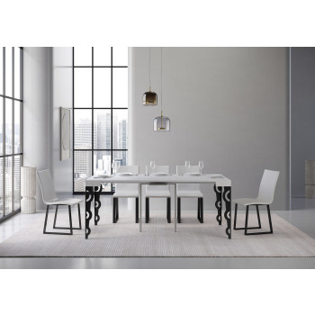 Karamay konsolbord med antracit ben - Karamay Lille udtrækkeligt konsolbord 90x40/196 cm med hvid asketræ og antracit ben