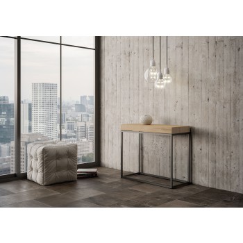 Nordica konsolbord med antracit stel - Udtrækkeligt konsolbord 90x40/300 cm Nordica Naturlig Eg med antracit stel