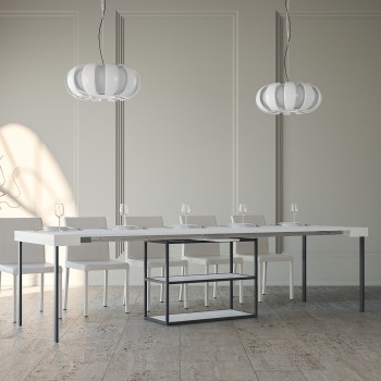 Plano konsolbord med antracit stel - Udtrækkeligt konsolbord 90x40/300 cm Plano Hvid Ask med antracit stel