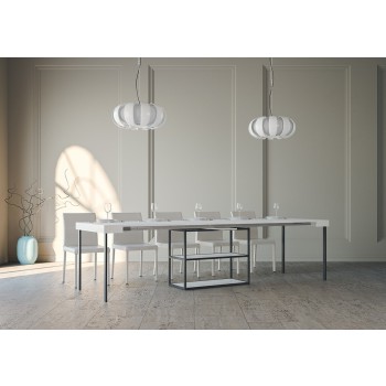 Plano konsolbord med antracit stel - Udtrækkeligt konsolbord 90x40/300 cm Plano Hvid Ask med antracit stel