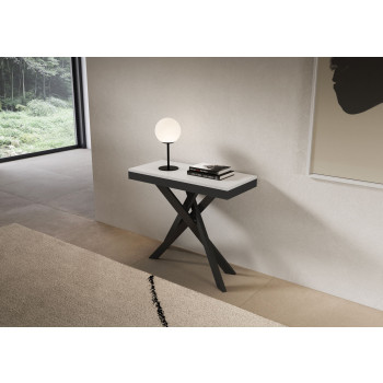 Saki Evolution konsolbord med antracitfarvede ben og stel - Saki Small Evolution udtrækkeligt konsolbord 90x40/196 cm med hvidt asketræ og antracitfarvede ben