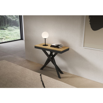 Saki Evolution konsolbord med antracitfarvede ben og stel - Saki Small Evolution udtrækkeligt konsolbord 90x40/196 cm med hvidt asketræ og antracitfarvede ben