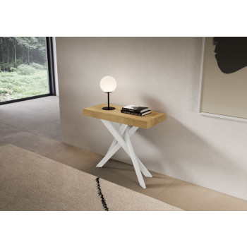 Saki konsolbord med hvide ben - Udtrækkeligt konsolbord 90x40/300 cm Saki cashmere med hvide ben