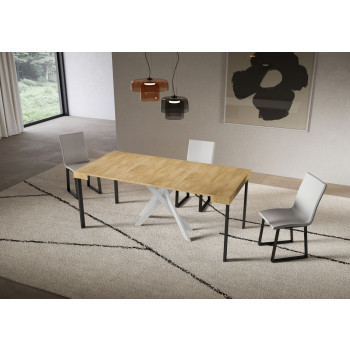 Saki konsolbord med hvide ben - Udtrækkeligt konsolbord 90x40/300 cm Saki cashmere med hvide ben