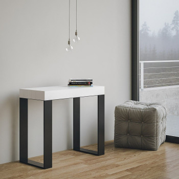 Tecno konsolbord med antracit ben - Tecno Lille udtrækkeligt konsolbord 90x40/196 cm med hvid ask og antracit ben