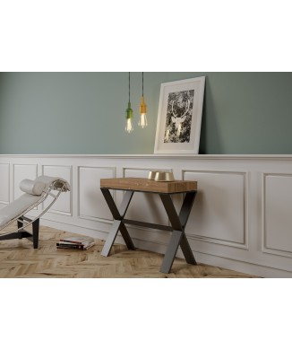 Xenia konsolbord med antracit stel - Udtrækkeligt konsolbord 90x40/190 cm Xenia Lille bejdset fyrretræ med antracit stel