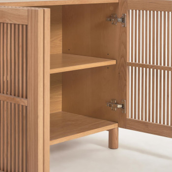 Beyla skænk med 4 låger i massivt træ og egetræsfiner 180 x 71,5 cm FSC 100%