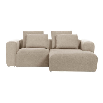 Blok 2-personers sofa i beige chenille med chaiselong til højre 240 cm FSC Mix Credit