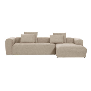 Blok 4-personers sofa i beige chenille med chaiselong til højre 330 cm FSC Mix Credit