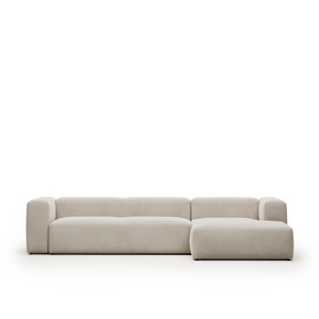 Blok 4-personers sofa i beige chenille med chaiselong til højre 330 cm FSC Mix Credit
