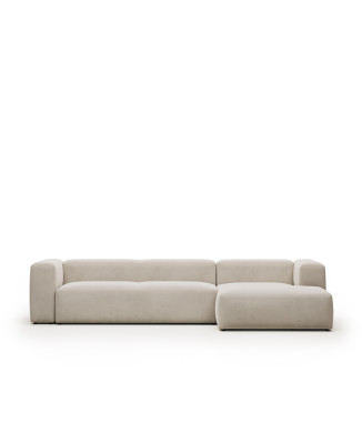 Blok 4-personers sofa i beige chenille med chaiselong til højre 330 cm FSC Mix Credit