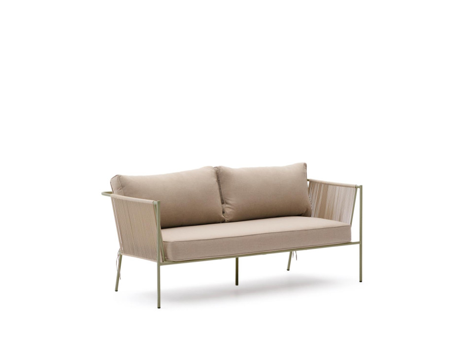 Zivia 2-personers udendørs sofa i råt reb og grønt galvaniseret stål 178 cm