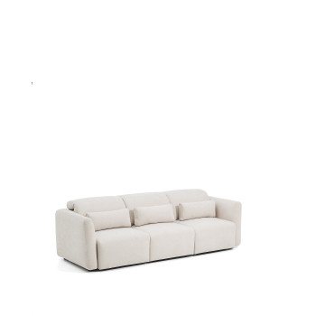 Lares 3-personers sofa med motoriserede skydesæder og nakkestøtte med justerbar ryglæn i beige chenille, 255 cm