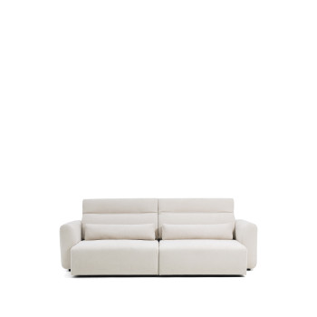 Lares 4-personers sofa med motoriserede skydesæder og nakkestøtte med justerbar ryglæn i beige chenille, 290 cm