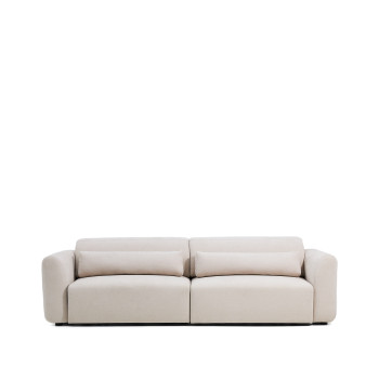 Lares 4-personers sofa med motoriserede skydesæder og nakkestøtte med justerbar ryglæn i beige chenille, 290 cm
