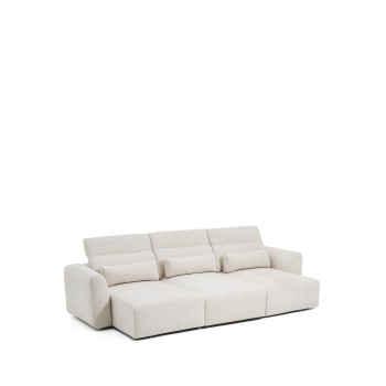 Lares 5-personers sofa med motoriserede, glidende sæder og nakkestøtte med justerbar ryg i beige chenille, 335 cm