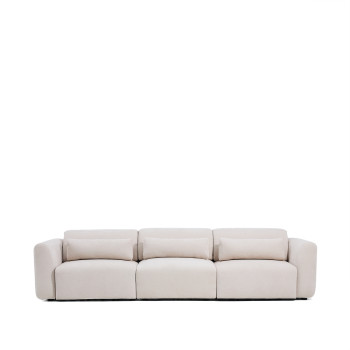 Lares 5-personers sofa med motoriserede skydesæder og nakkestøtte med justerbar ryglæn i beige chenille, 335 cm