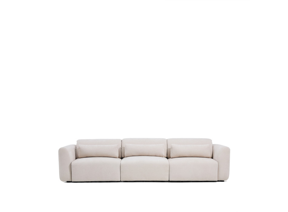 Lares 5-personers sofa med motoriserede skydesæder og nakkestøtte med justerbar ryglæn i beige chenille, 335 cm