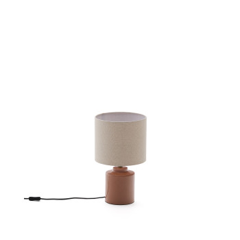 Daeli keramisk bordlampe med orange finish og beige bomuld