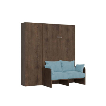 Mod.Kentaro 1½ kvadratisk seng med 120 cm sofa - Kentaro 1½ klapseng 120 cm med sofa og søjle i hvid ask, lyseblå