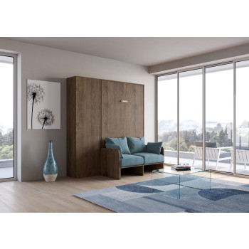 Mod.Kentaro 1½ kvadratisk seng med 120 cm sofa - Kentaro 1½ klapseng 120 cm med sofa og søjle i hvid ask, lyseblå