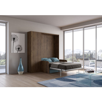 Mod.Kentaro 1½ kvadratisk seng med 120 cm sofa - Kentaro 1½ klapseng 120 cm med sofa og søjle i hvid ask, lyseblå