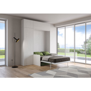 Mod.Kentaro 1½ kvadratisk seng med 120 sofa - Kentaro 1½ klapseng 120 med sofa og hvid ask, grønne møbler