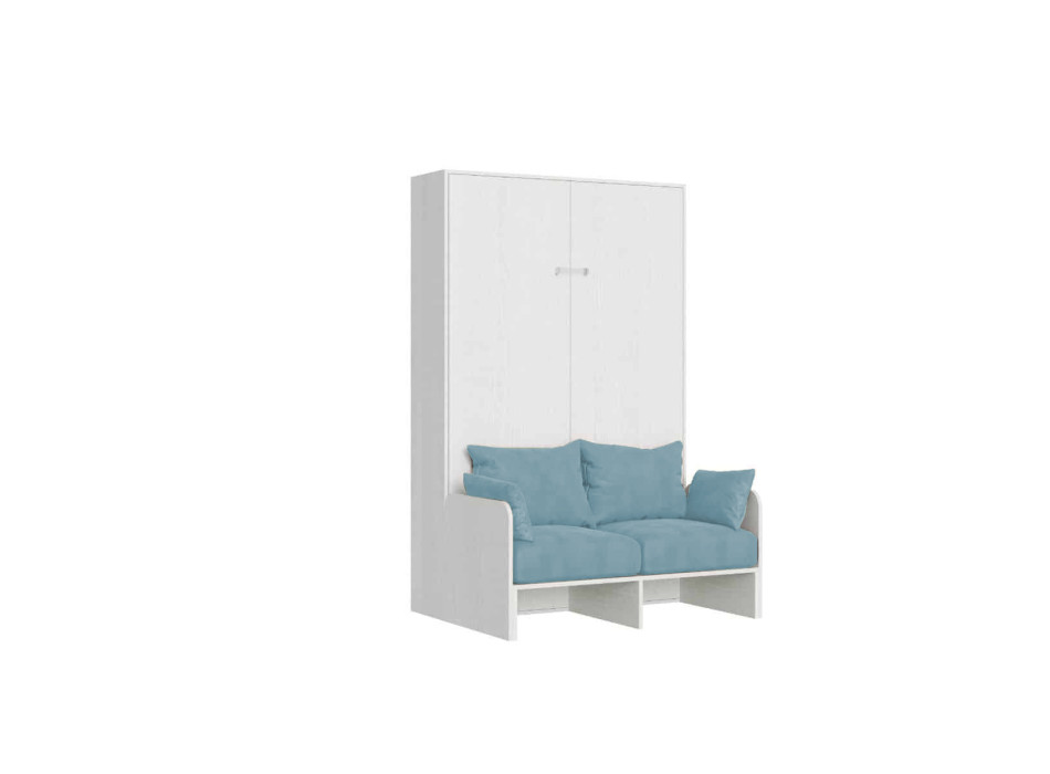 Mod. Kentaro Fransk 140 med sofa - Kentaro 140 dobbeltseng med sofa i hvid ask, lyseblå
