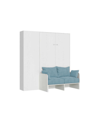 Mod. Kentaro Fransk 140 med sofa - 140 Kentaro dobbeltseng med sofa og søjle i hvid ask, lyseblå