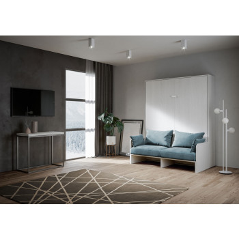 Mod. Kentaro dobbeltseng 160 med sofa - Kentaro 160 sammenklappelig dobbeltseng med sofa i hvid ask, lyseblå