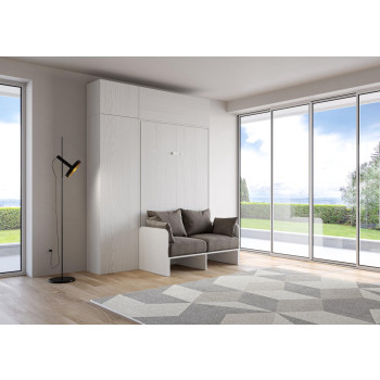 Mod.Kentaro Sofa 1/2 - 120 cm lodret queensize-foldeseng Kentaro Sofa med søjle og vægskabe Hvid Ask