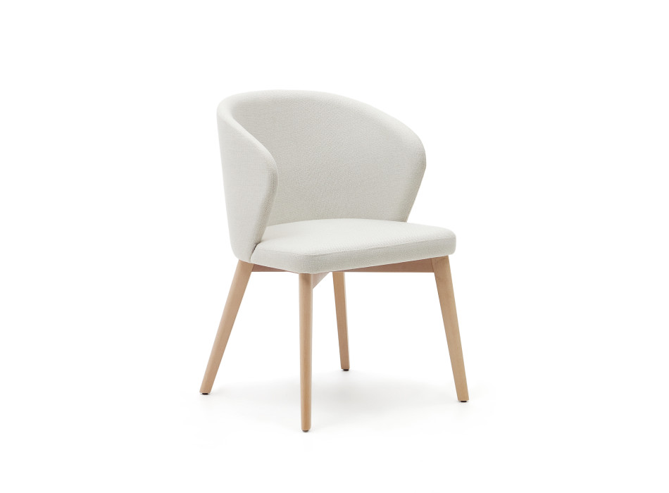 Darice stol i beige chenille og massivt bøgetræ med en naturlig FSC 100% finish