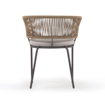 Nadin stol i beige reb og ben af zinkbelagt stål og ben af zinkbelagt stål