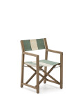 Vilara foldbar udendørsstol med grønne og beige striber lavet af 100% FSC massivt akacietræ.